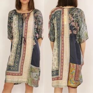 Johnny Was 100% Silk Patchwork Print Dress